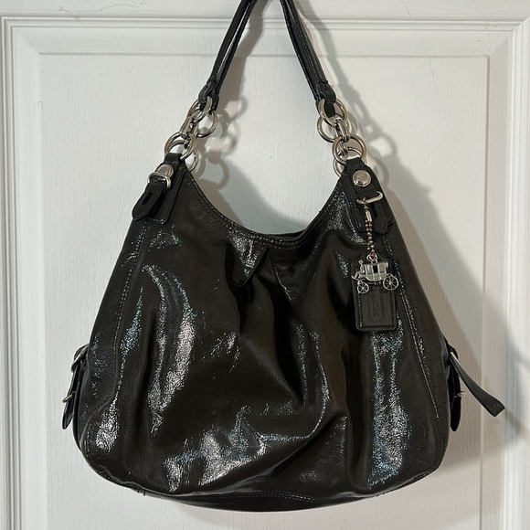 COACH MIA PATENT LEATHER SHINY HOBO SHOULDER BAG IN DARK GRAY - Picture 4 of 12